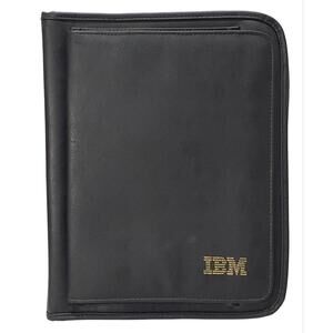 Vintage IBM Black Faux Leather Portfolio Organizer W/ Branded Pen/Highlighter